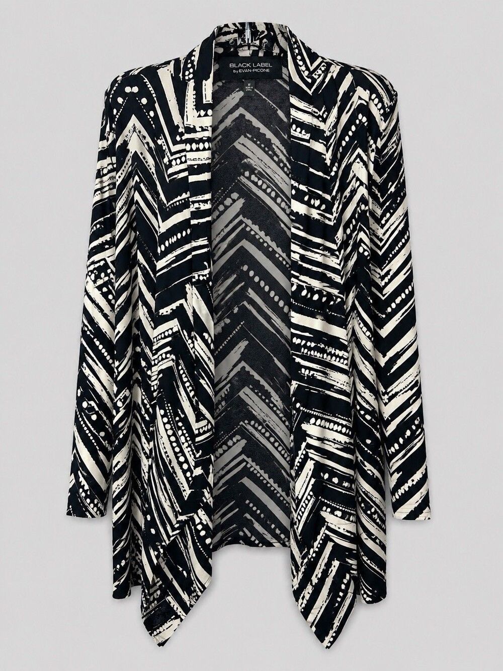 Black Label By Evan Picone Long Sleeve Geometric Blouse Black/White Size Medium